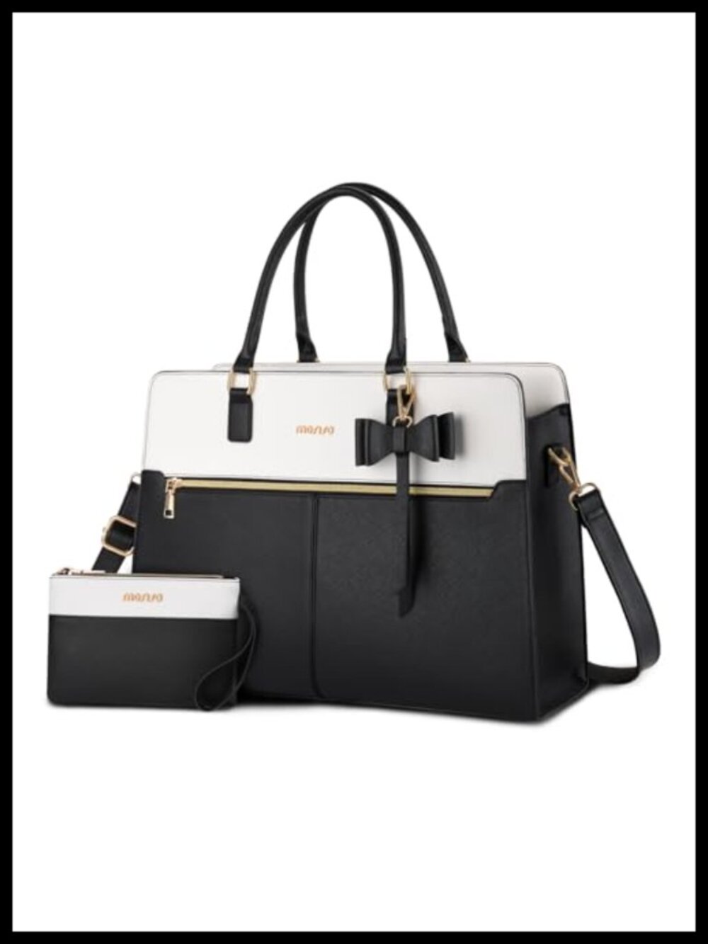 Waterproof PU Leather Laptop Tote Bag for Women 15.6 Inch Work Bag with Padded